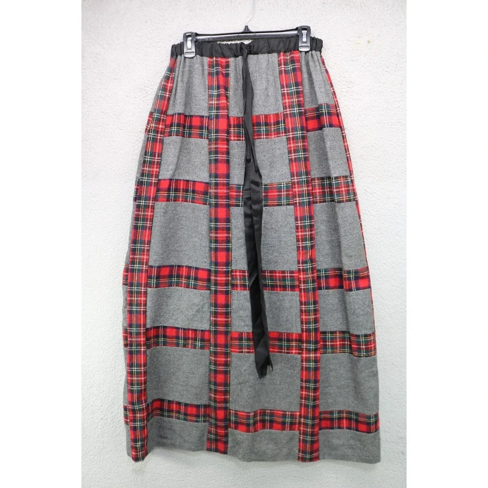 Vtg. Mr. Hank 100% Wool Plaid Drawstring Maxi Skirt-Medium-Preppy-Winter-Y2K